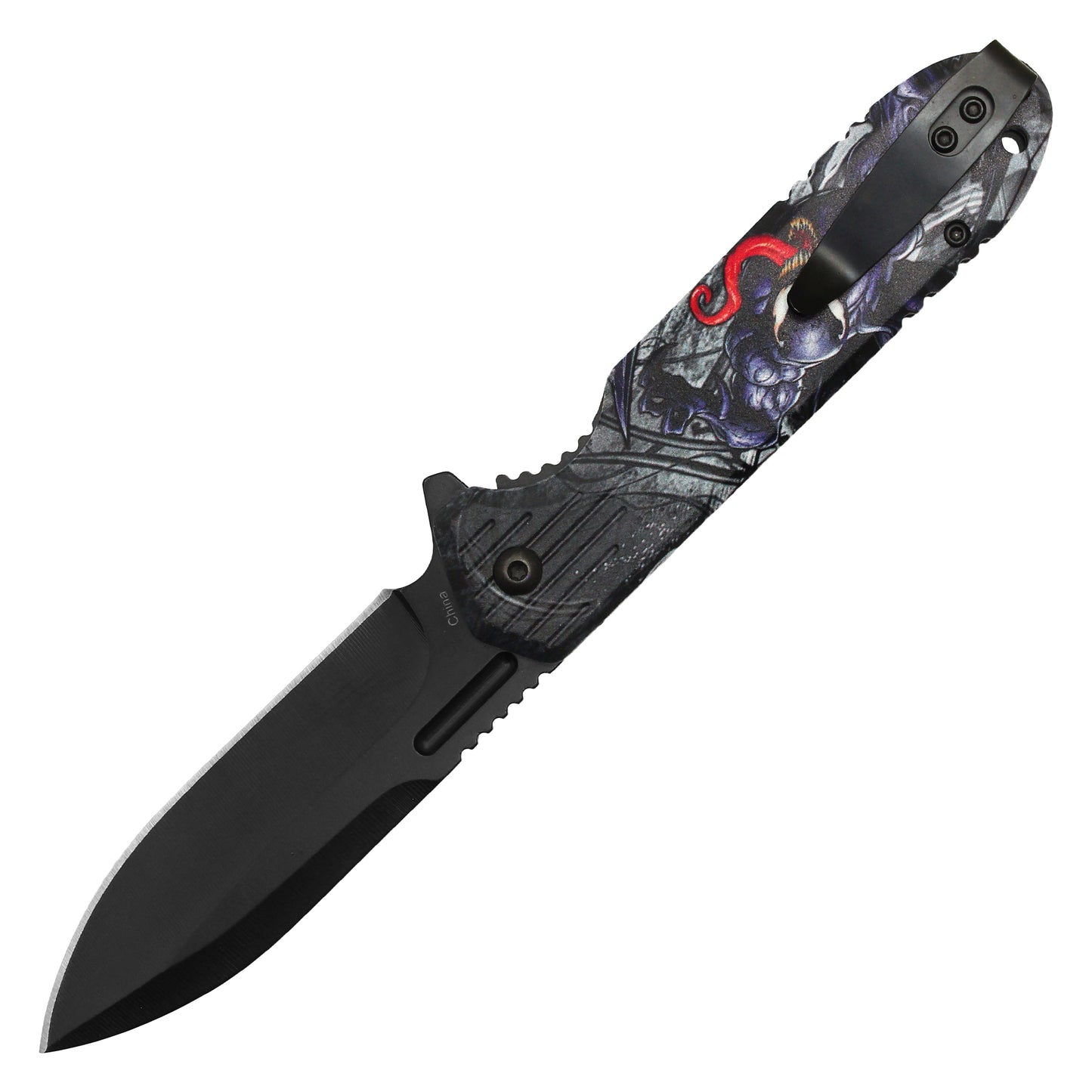 8" Black Venom Print | Spring Assisted Pocket Knife