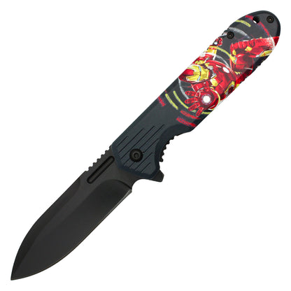 8" Black Iron Man Print | Spring Assisted Pocket Knife