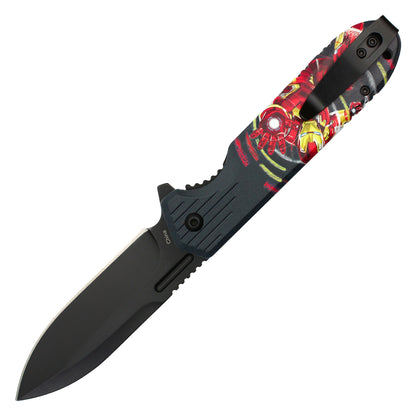 8" Black Iron Man Print | Spring Assisted Pocket Knife