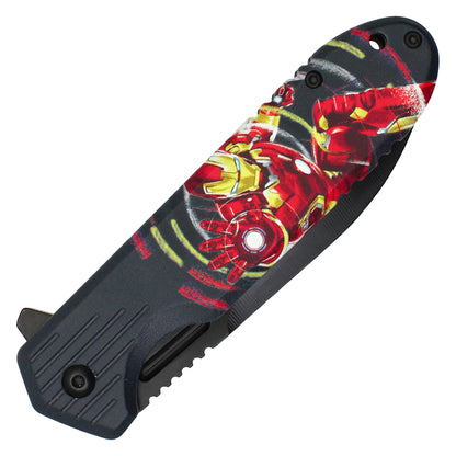 8" Black Iron Man Print | Spring Assisted Pocket Knife