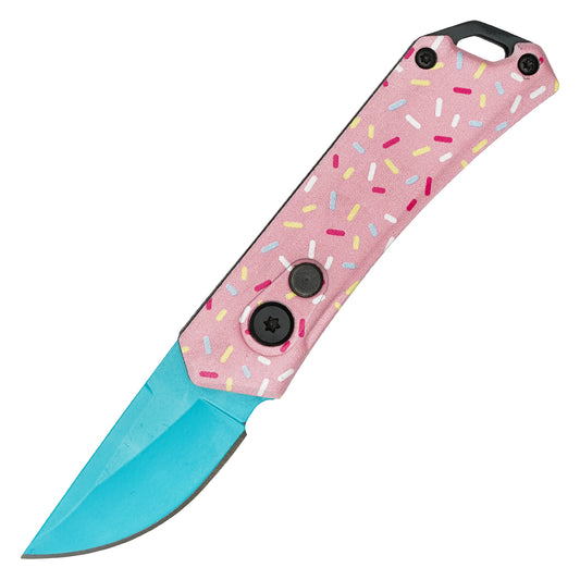 Atomic Knives / Sweet Treats - 5" Pink Sprinkles Drop Point | Push Button Pocket Knife