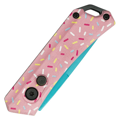 Atomic Knives / Sweet Treats - 5" Pink Sprinkles Drop Point | Push Button Pocket Knife