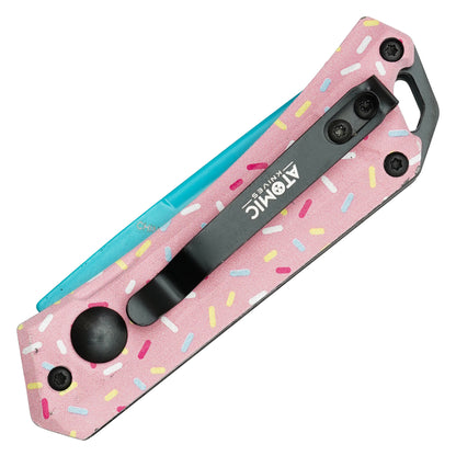 Atomic Knives / Sweet Treats - 5" Pink Sprinkles Drop Point | Push Button Pocket Knife