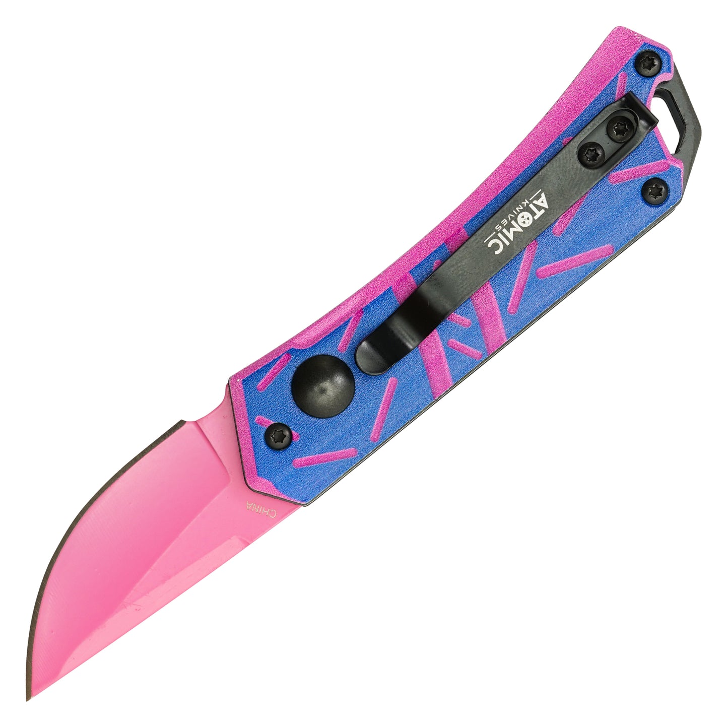 Atomic Knives / Sweet Treats - 5" Pink & Blue Sprinkles Drop Point | Push Button Pocket Knife