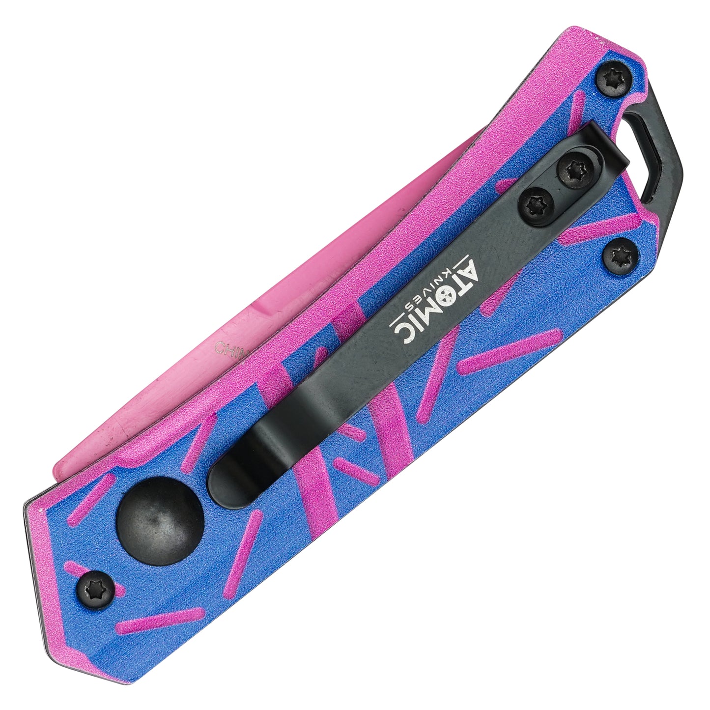 Atomic Knives / Sweet Treats - 5" Pink & Blue Sprinkles Drop Point | Push Button Pocket Knife