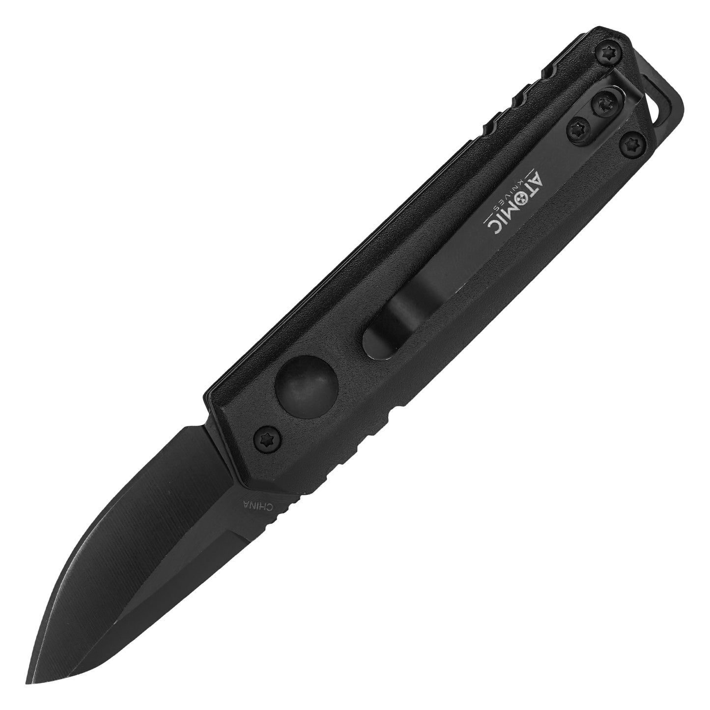 Atomic Knives - 5" Micro Black Drop Point | Push Button Pocket Knife