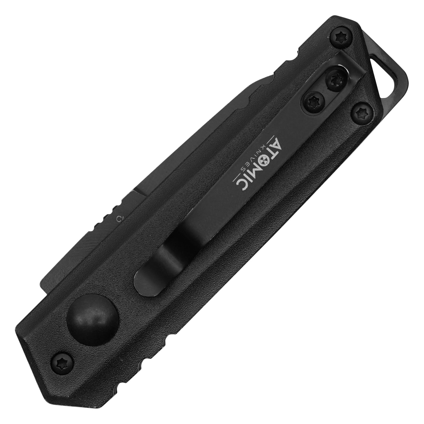 Atomic Knives - 5" Micro Black Drop Point | Push Button Pocket Knife