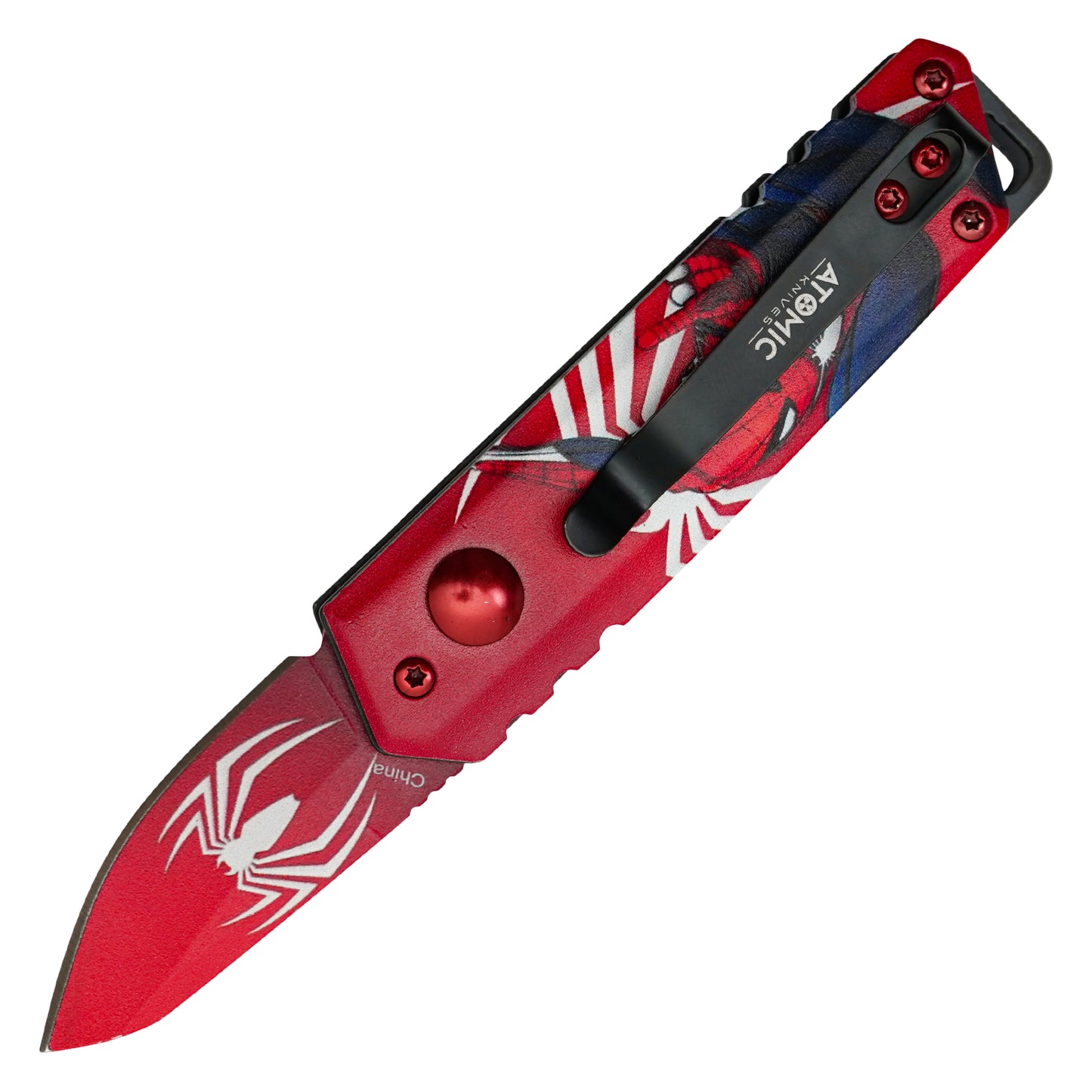 Atomic Knives - 5" Red Spider-Man | Push Button Pocket Knife