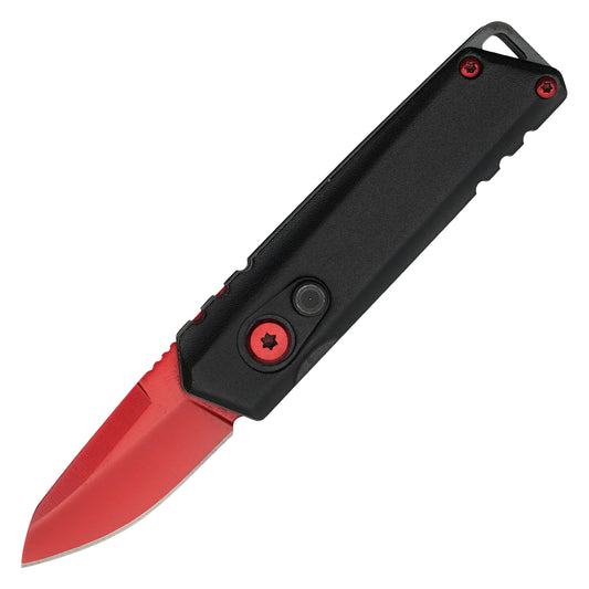 Atomic Knives - 5" Micro Red Drop Point | Push Button Pocket Knife