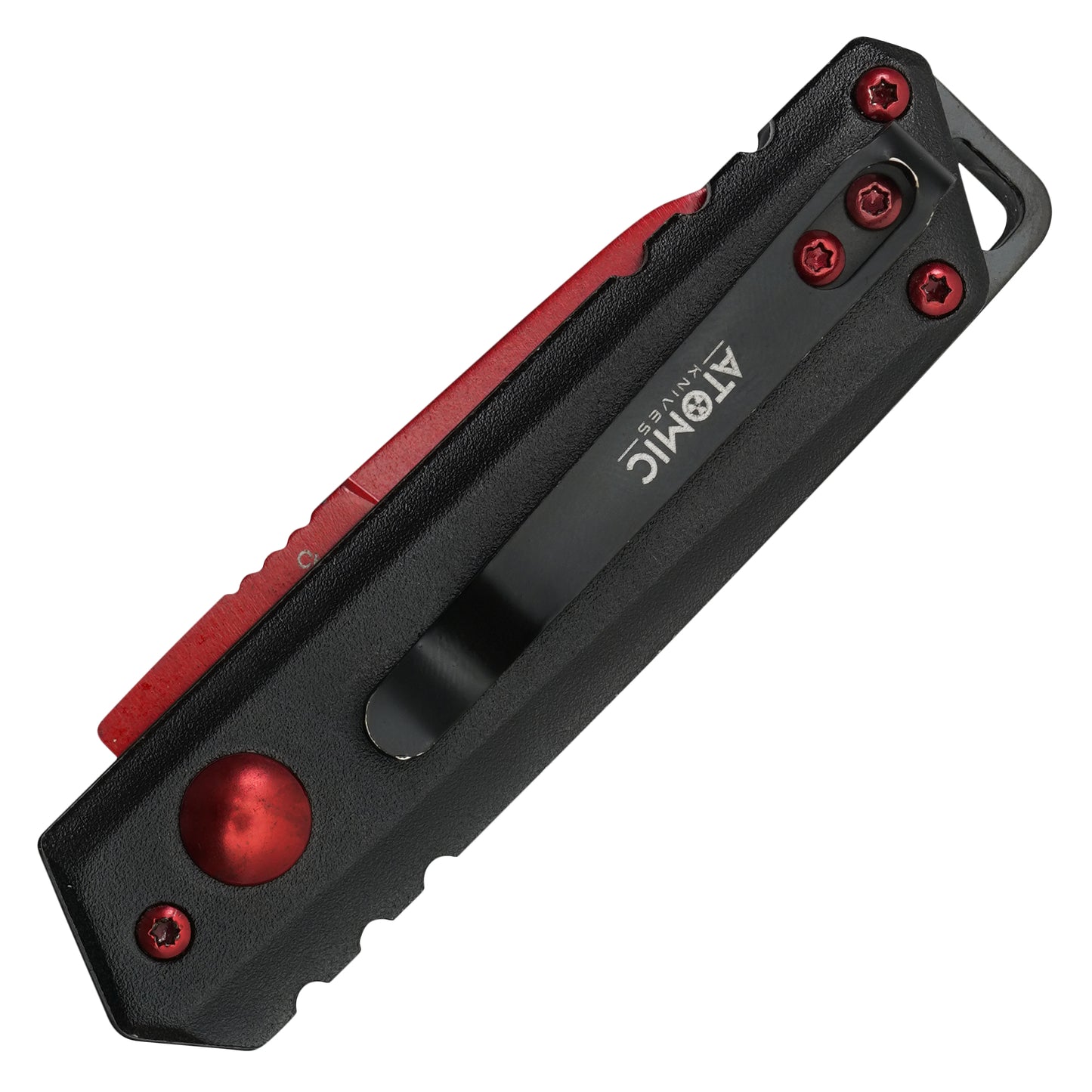 Atomic Knives - 5" Micro Red Drop Point | Push Button Pocket Knife