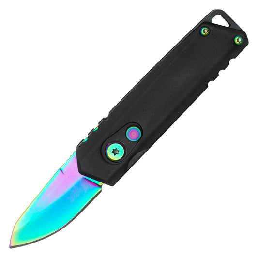 Atomic Knives - 5" Micro Rainbow Drop Point | Push Button Pocket Knife