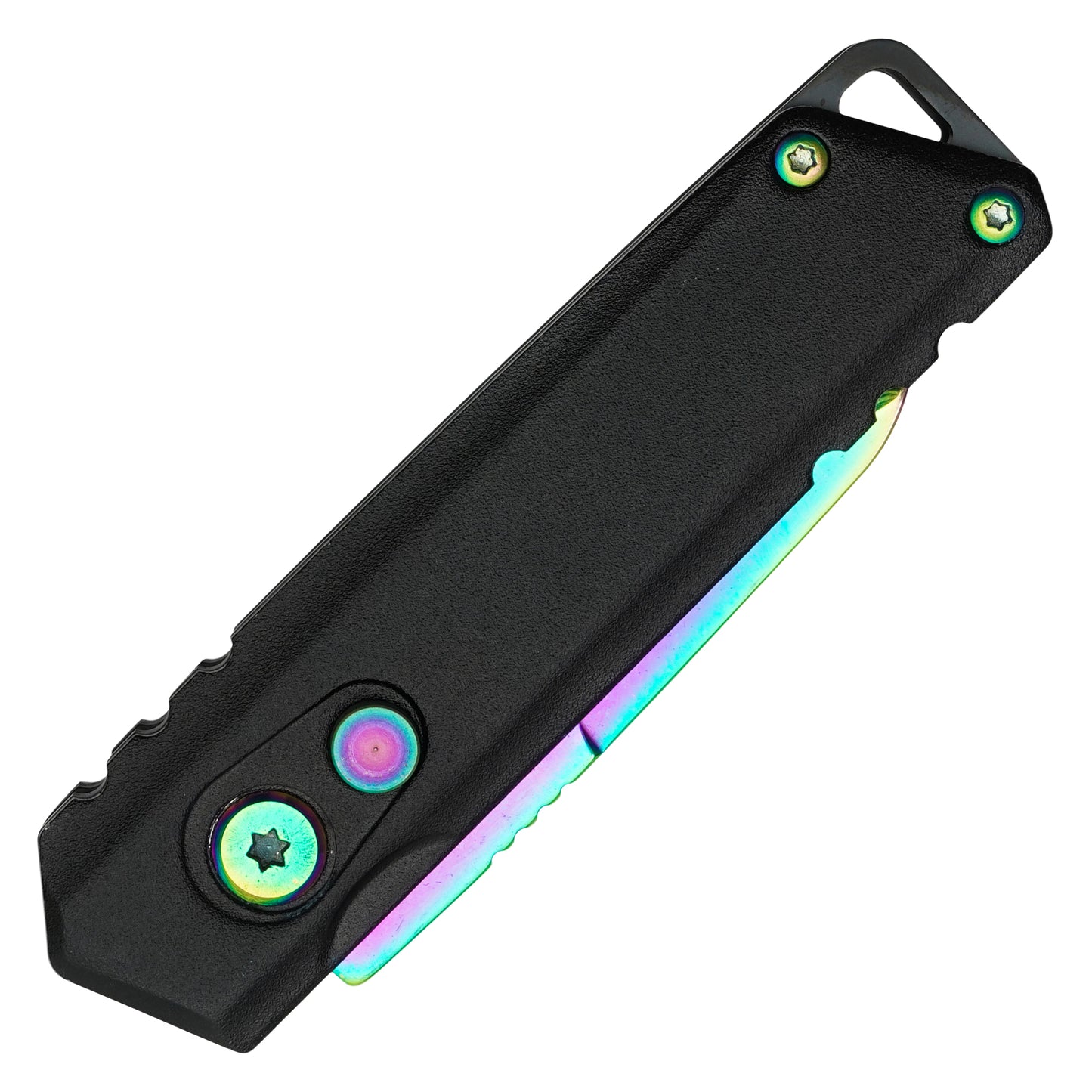 Atomic Knives - 5" Micro Rainbow Drop Point | Push Button Pocket Knife