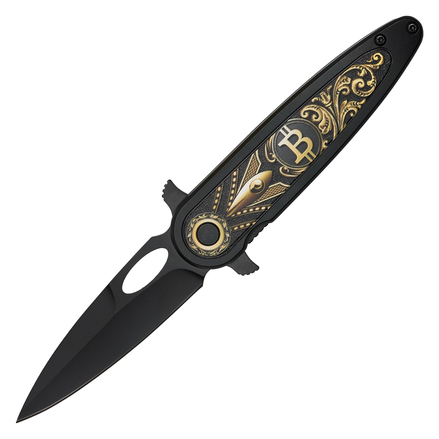 7.75” Black Bitcoin | Spring Assisted Pocket Knife