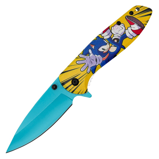 Sonic The Hedgehog - 7.75" Blue & Gold Sonic | Spring Assisted Pocket Knife