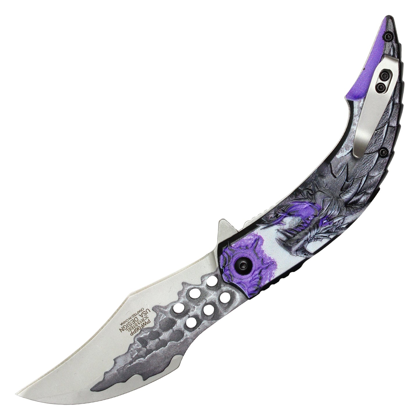 Wartech - 8" Purple 3D Dragon Pocket Knife