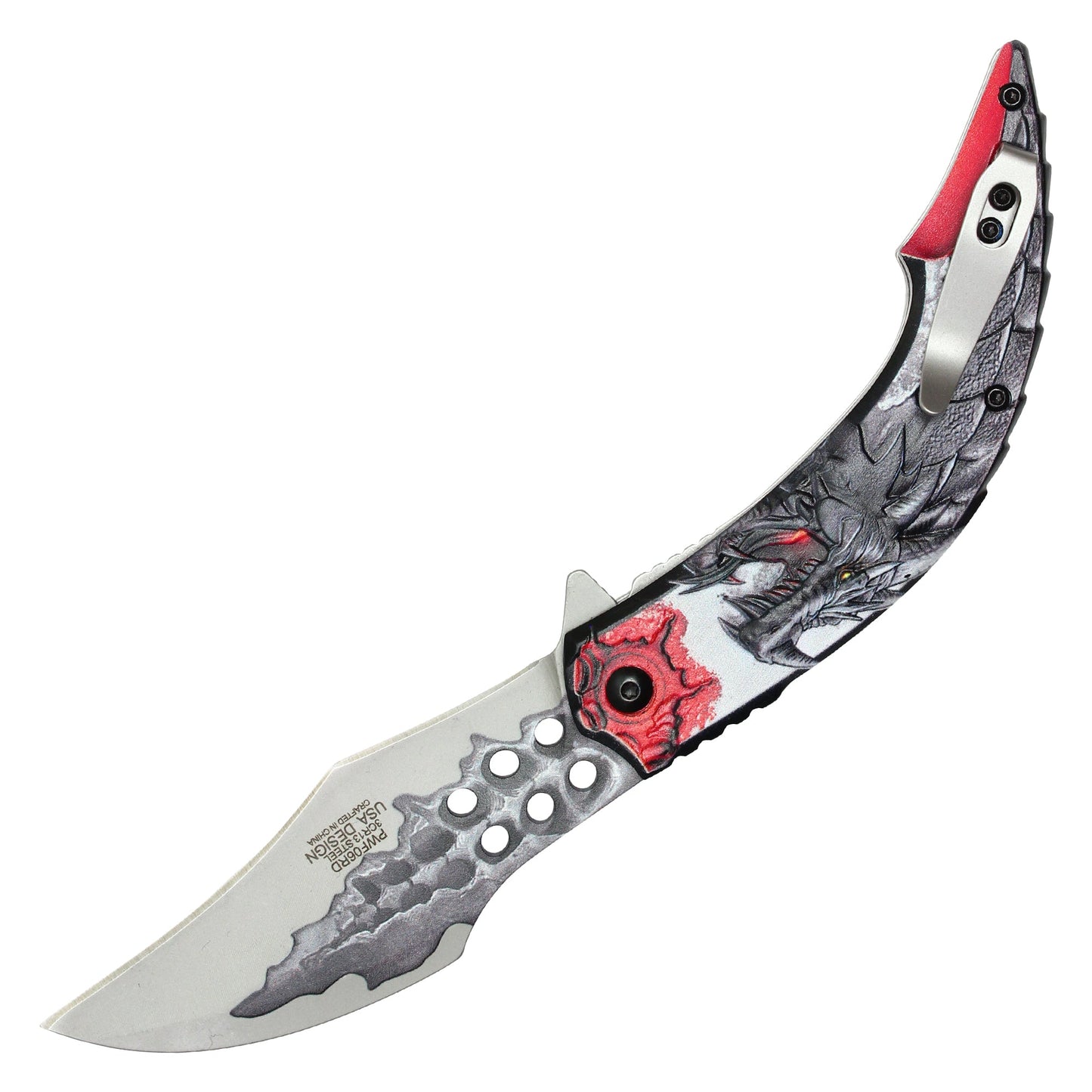 Wartech - 8" Red 3D Dragon Pocket Knife