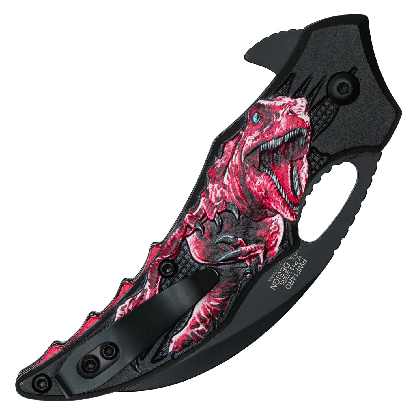Wartech - 7" Red T-Rex Dinosaur Knife | Spring Assisted Pocket Knife