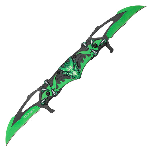 Wartech - 11” Green Dragon Wings | Spring Assisted Pocket Knife