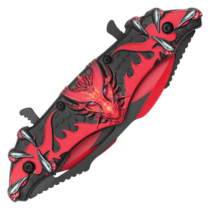 Wartech - 11” Red Dragon Wings | Spring Assisted Pocket Knife