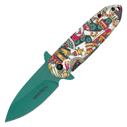 Wartech - 7.25" Aztec God | Spring Assisted Pocket Knife