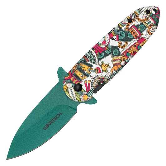 Wartech - 7.25" Aztec God | Spring Assisted Pocket Knife