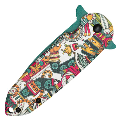 Wartech - 7.25" Aztec God | Spring Assisted Pocket Knife