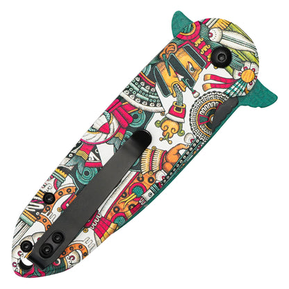 Wartech - 7.25" Aztec God | Spring Assisted Pocket Knife