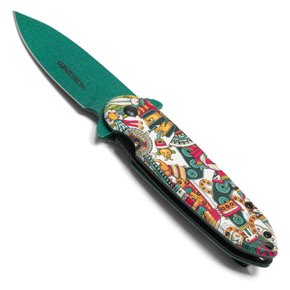 Wartech - 7.25" Aztec God | Spring Assisted Pocket Knife