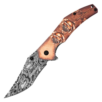 Wartech - Damascus Rose | Collectible Spring Assisted Pocket Knife
