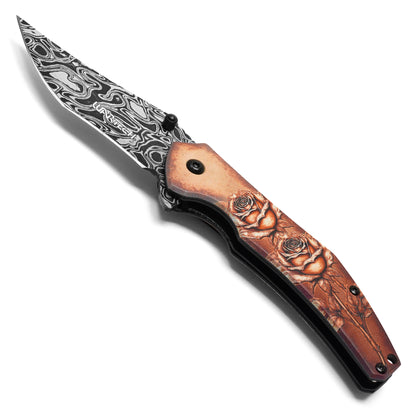 Wartech - Damascus Rose | Collectible Spring Assisted Pocket Knife