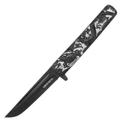 Wartech - 9" Black Sculpted Dragon | Spring Assisted Pocket Knife