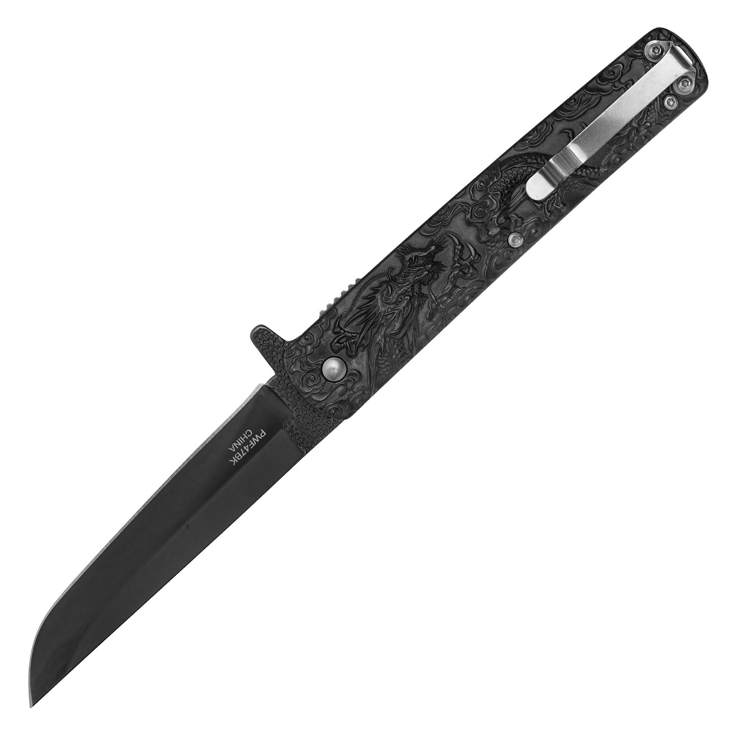 Wartech - 9" Black Sculpted Dragon | Spring Assisted Pocket Knife