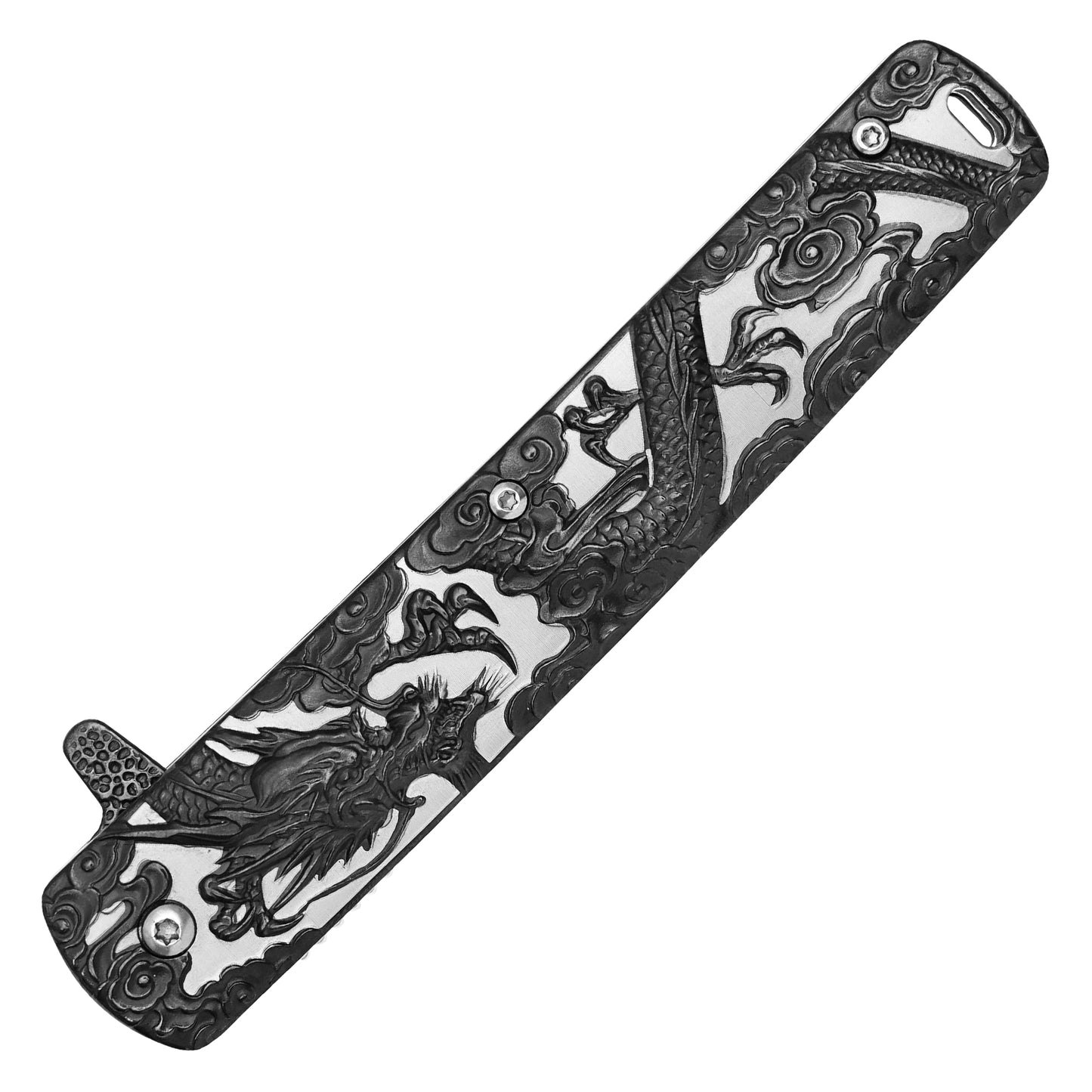 Wartech - 9" Black Sculpted Dragon | Spring Assisted Pocket Knife