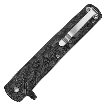 Wartech - 9" Black Sculpted Dragon | Spring Assisted Pocket Knife