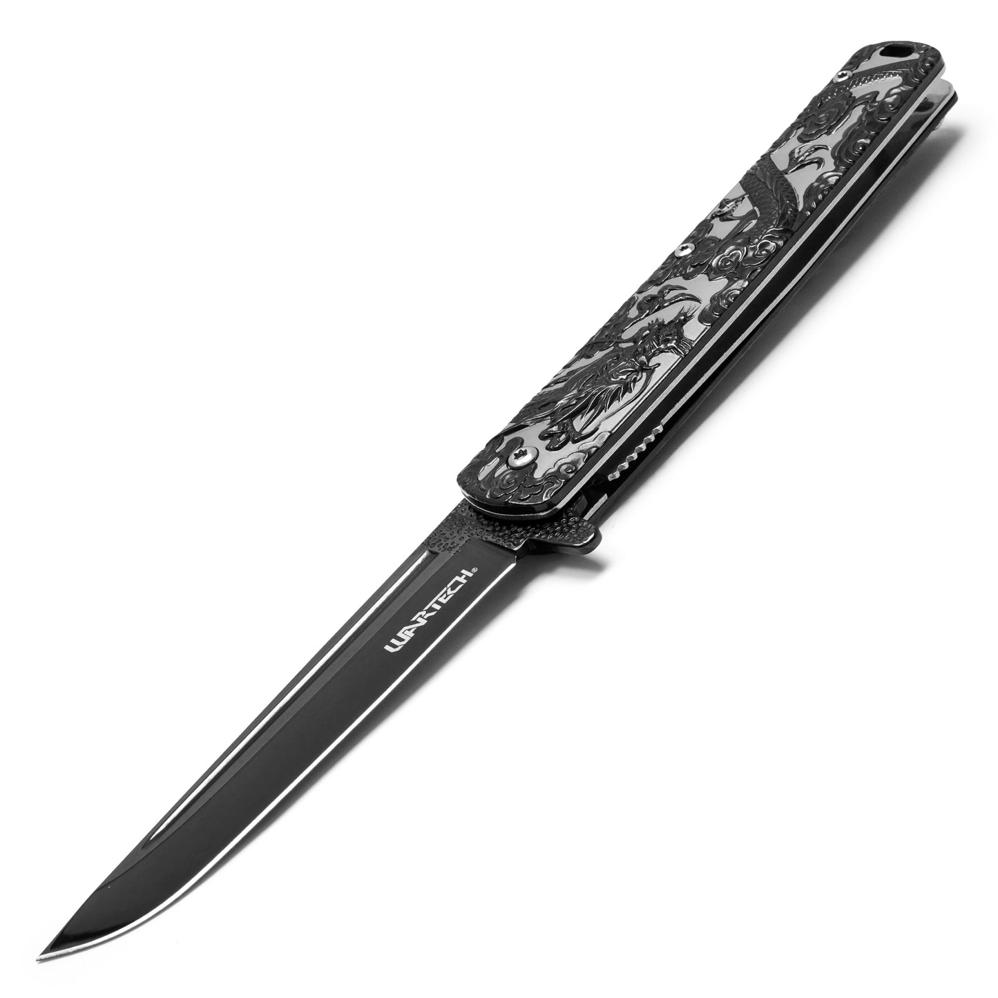 Wartech - 9" Black Sculpted Dragon | Spring Assisted Pocket Knife