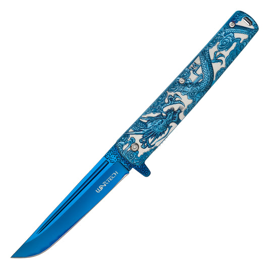 Wartech - 9" Blue Sculpted Dragon | Spring Assisted Pocket Knife