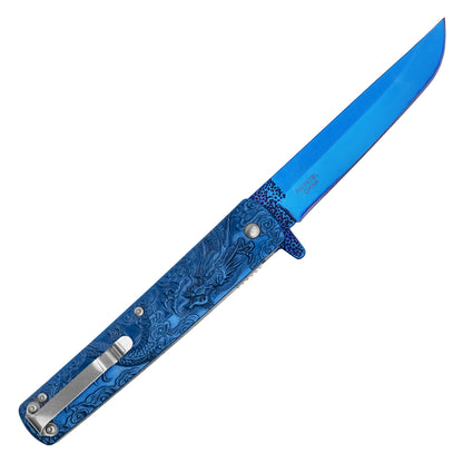 Wartech - 9" Blue Sculpted Dragon | Spring Assisted Pocket Knife
