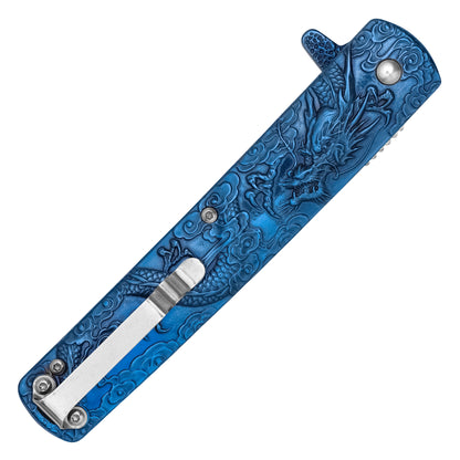 Wartech - 9" Blue Sculpted Dragon | Spring Assisted Pocket Knife
