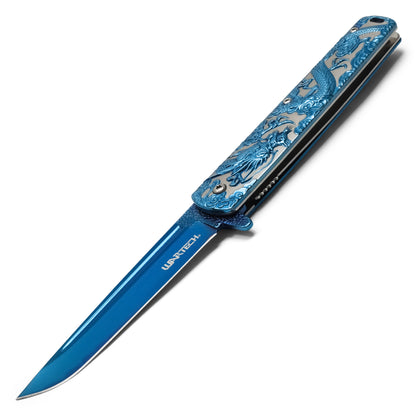 Wartech - 9" Blue Sculpted Dragon | Spring Assisted Pocket Knife