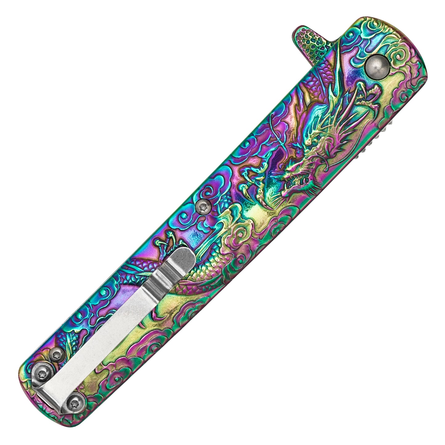 Wartech - 9" Rainbow Sculpted Dragon | Spring Assisted Pocket Knife