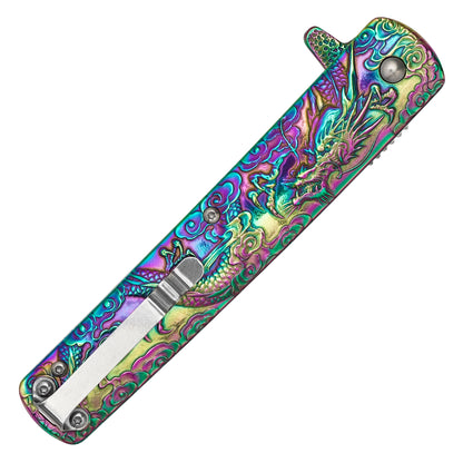 Wartech - 9" Rainbow Sculpted Dragon | Spring Assisted Pocket Knife