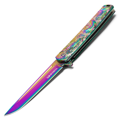 Wartech - 9" Rainbow Sculpted Dragon | Spring Assisted Pocket Knife