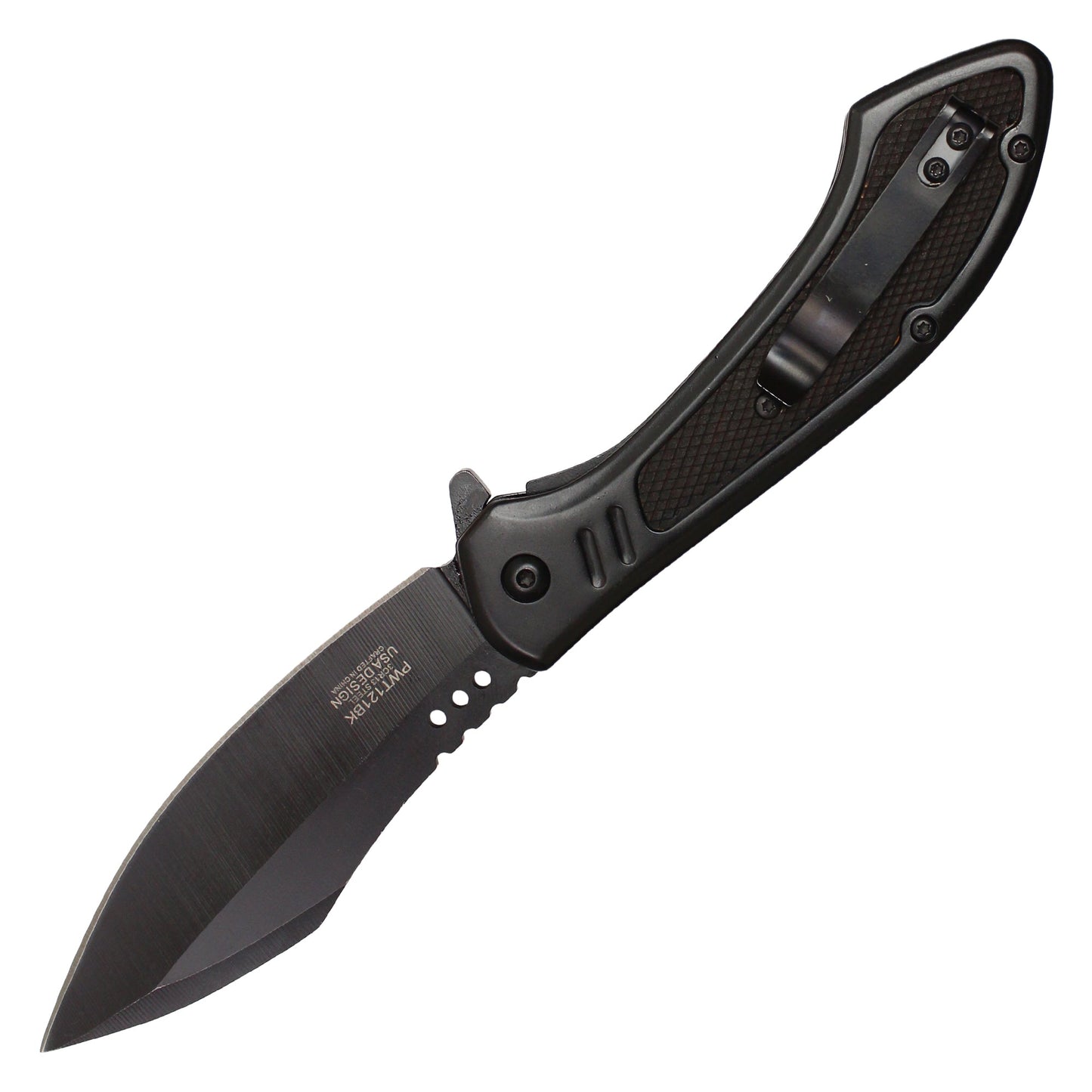 Wartech - 8.5" Black Textured Pocket Knife