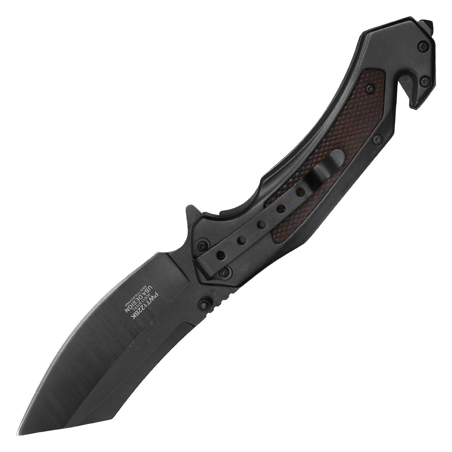 Wartech - 8.5" Black Textured Cleaver Pocket Knife