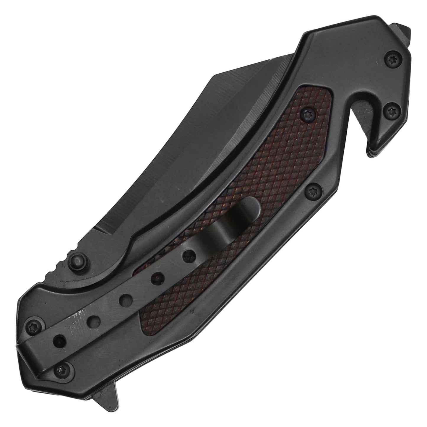 Wartech - 8.5" Black Textured Cleaver Pocket Knife