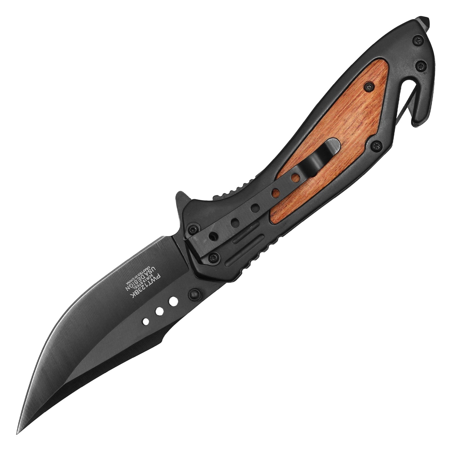 Wartech - 8.5" Black Wood Pocket Knife