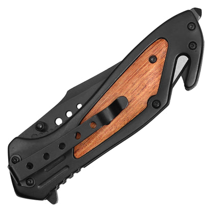 Wartech - 8.5" Black Wood Pocket Knife