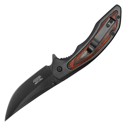 Wartech - 8.25" Black Wood Pocket Knife