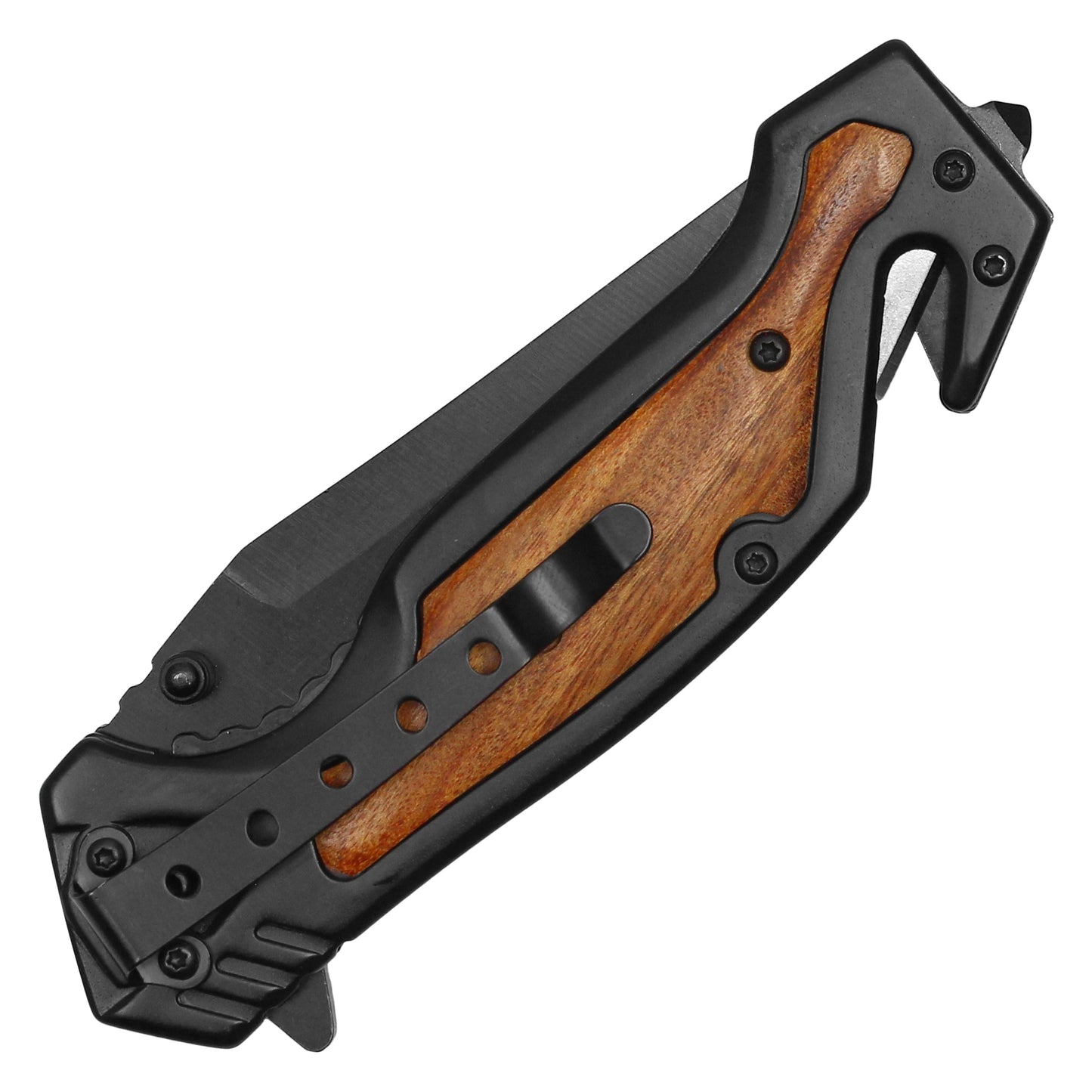 Wartech - 8.5" Black Wood Pocket Knife