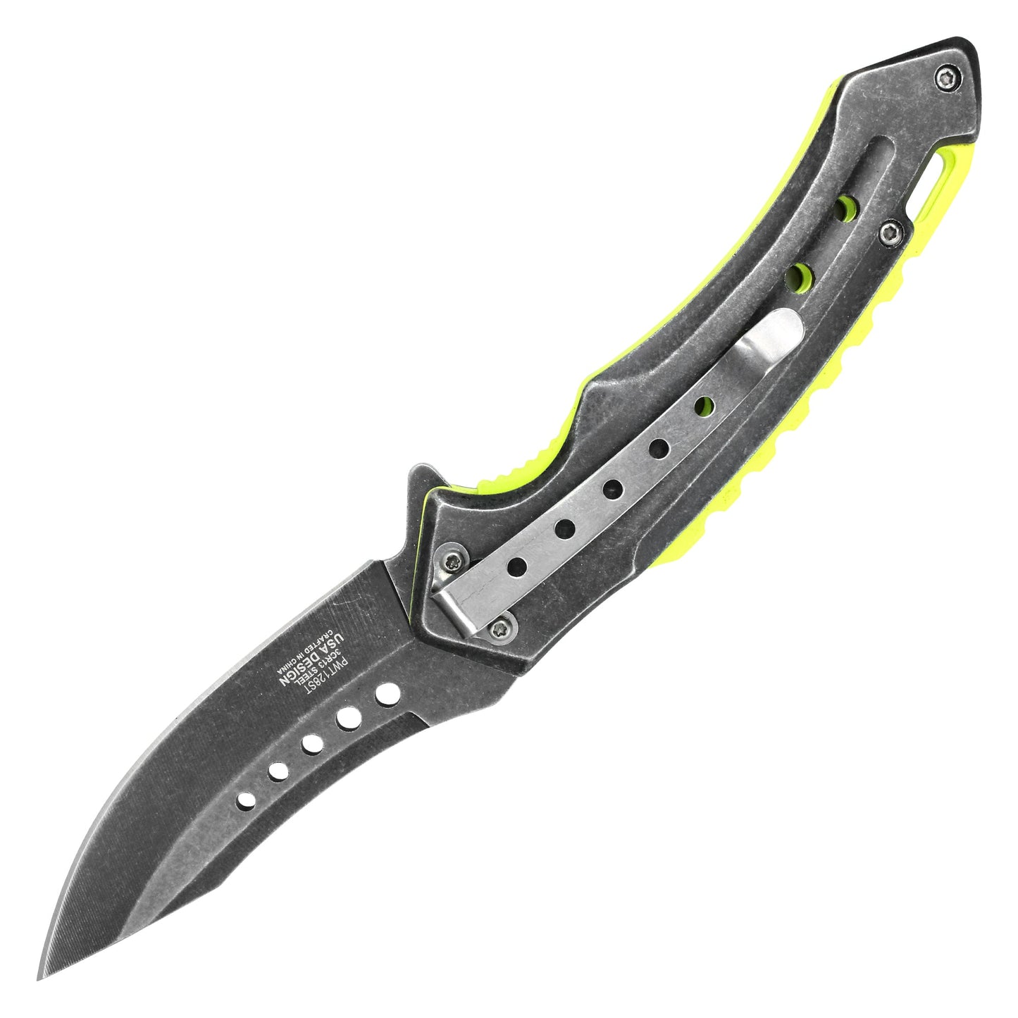 Wartech - 8" Curved Stonewashed Pocket Knife